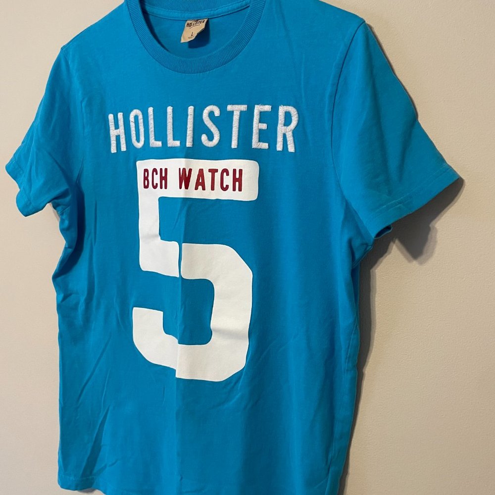 Hollister Men’s Large Aqua Blue Front Logo Short Sleeve Soft Tee Shirt Top - Picture 11 of 16